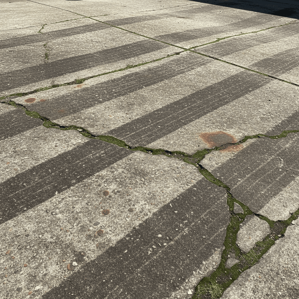 Driveway concrete heavily stained and discolored