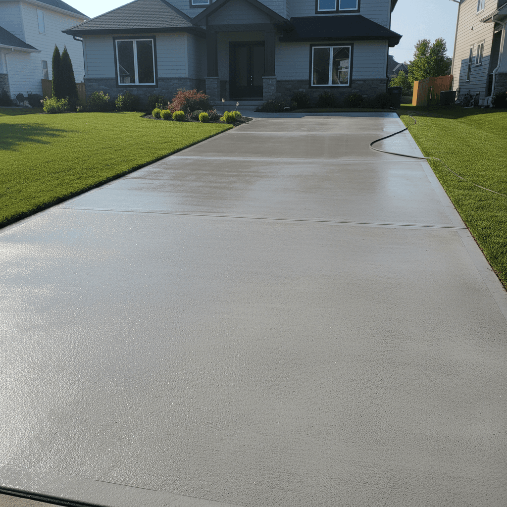 Clean driveway after professional pressure washing