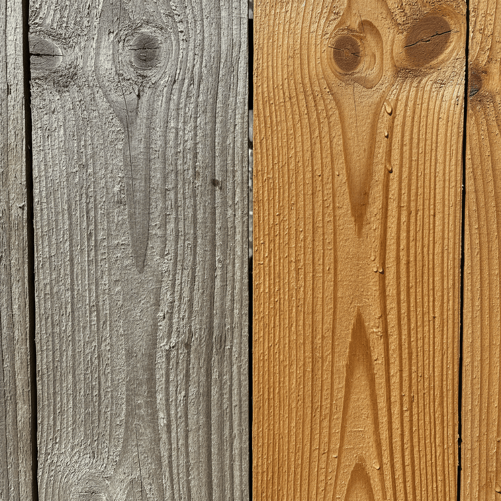 Divided fence section showing cleaning difference