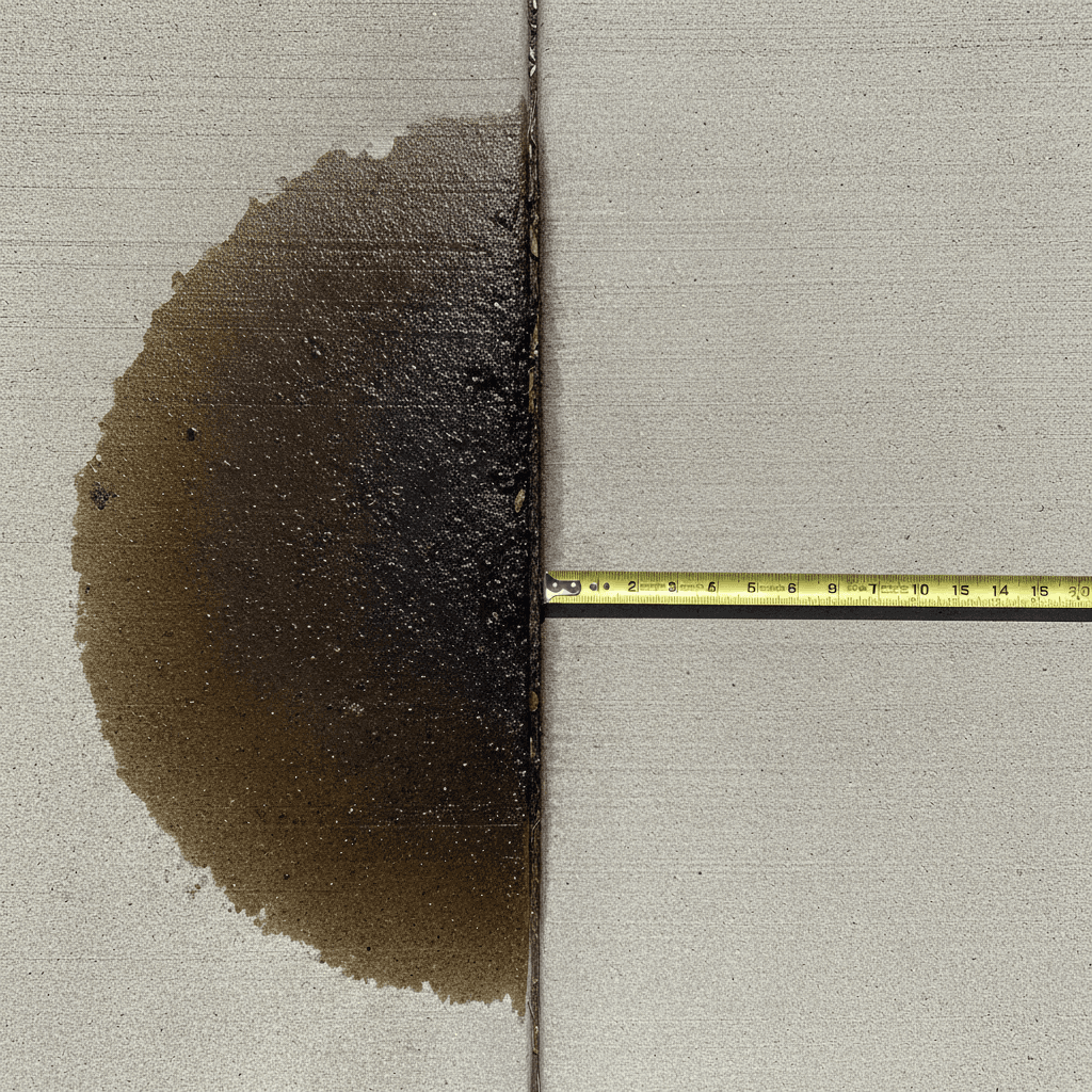 Close-up of oil stain removal on driveway concrete