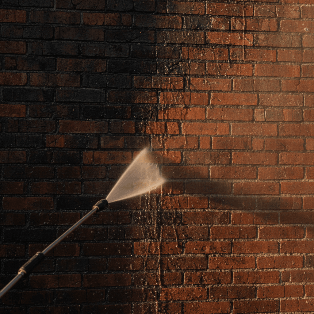 Carefully pressure washing brick wall without damaging mortar