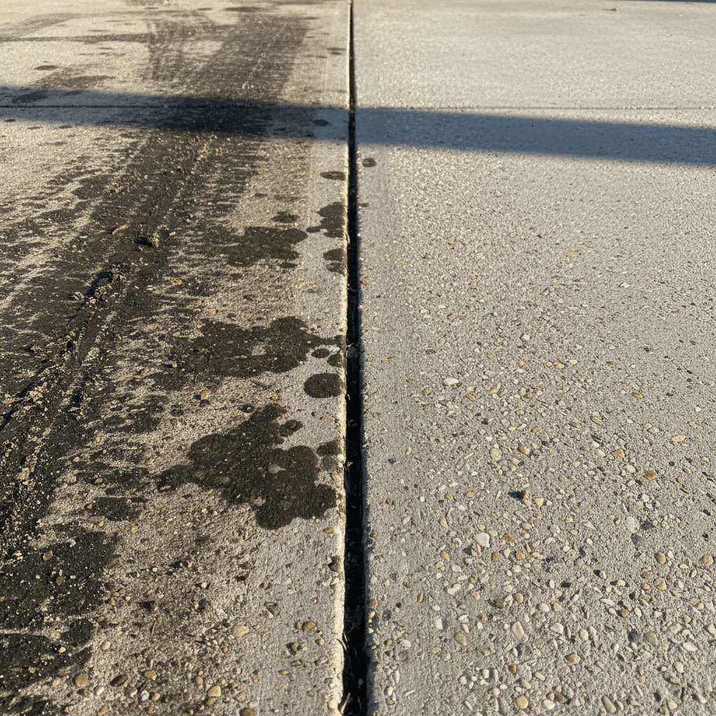 Split view of filthy and clean concrete driveway