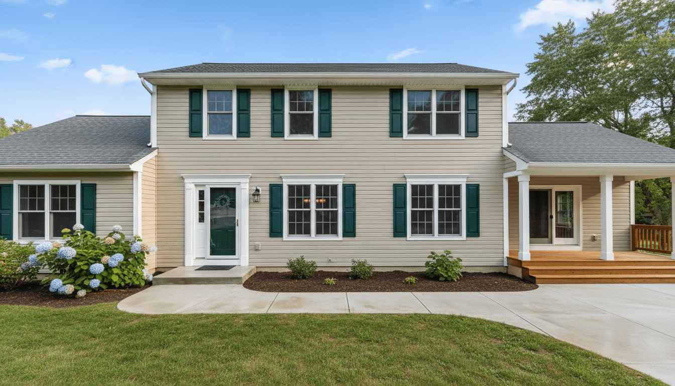 Same house after professional soft washing showing clean restored siding and improved curb appeal