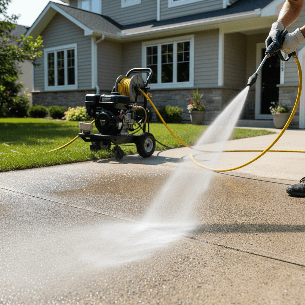 Professional pressure washing on home exterior