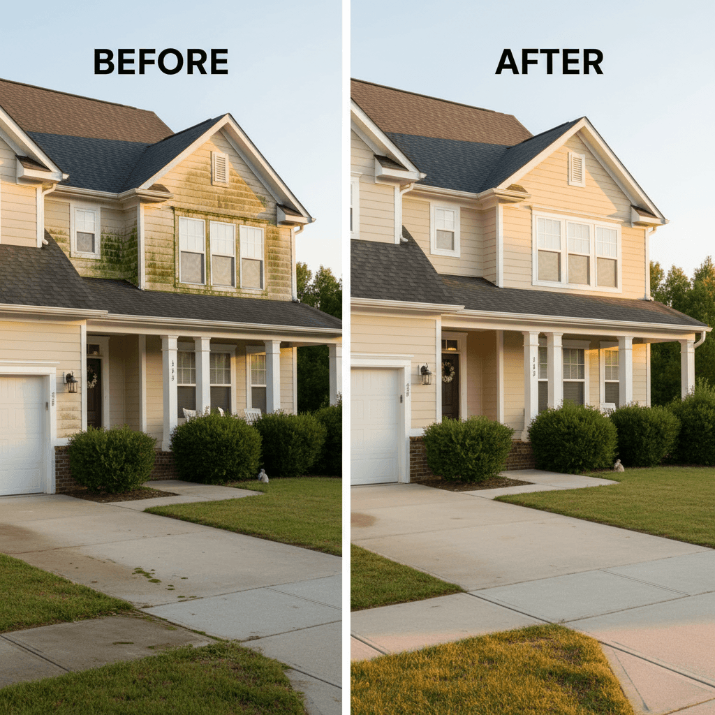House soft washing before and after transformation