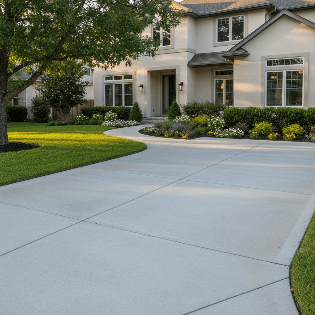Clean concrete driveway and walkway after professional pressure washing in Columbus GA