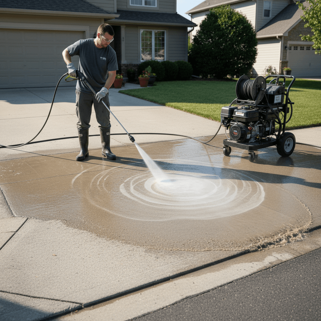 Driveway pressure washing service cleaning concrete surfaces