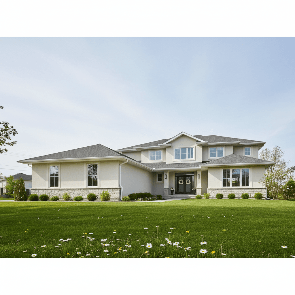 House exterior with bright, clean gutters after service