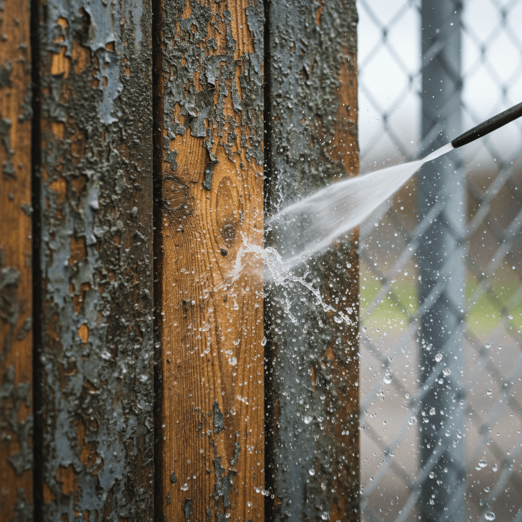 Wooden fence being professionally cleaned and restored