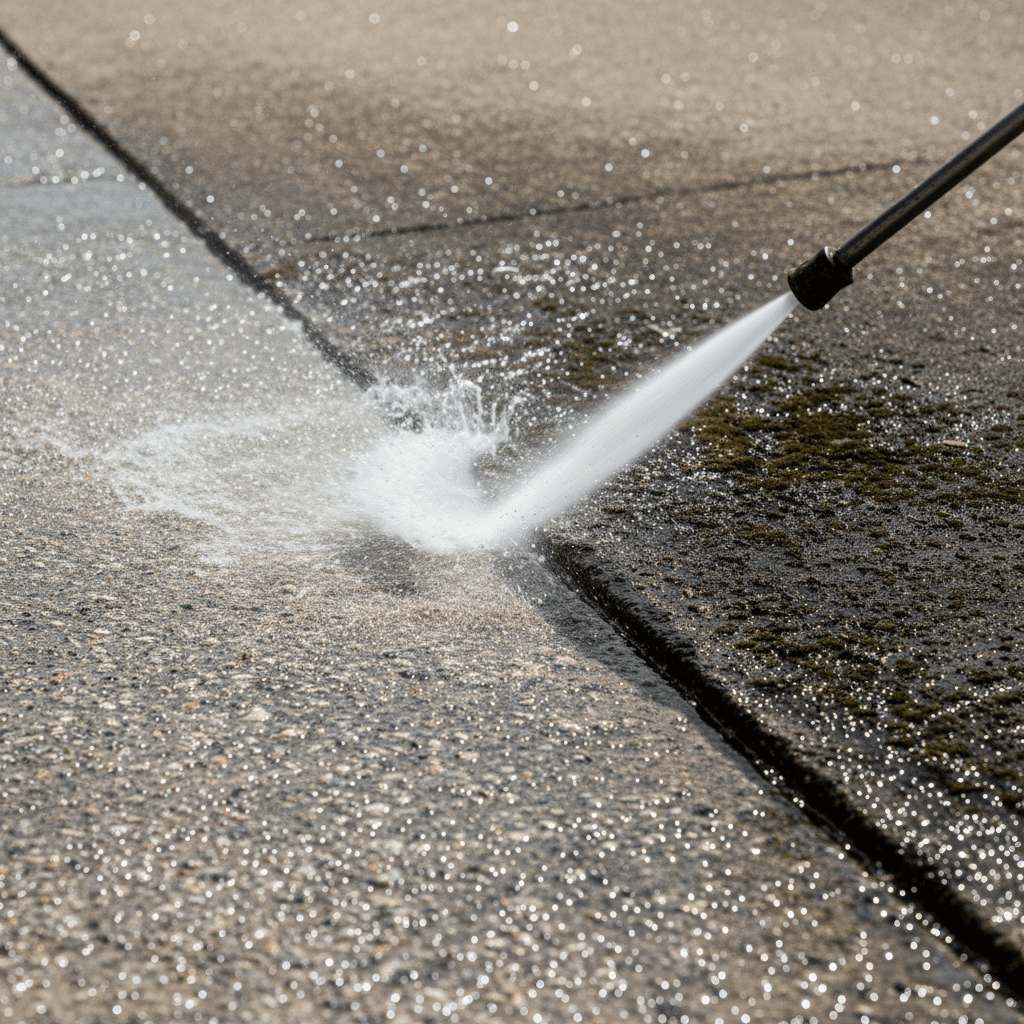 Driveway cleaned with professional pressure washing equipment
