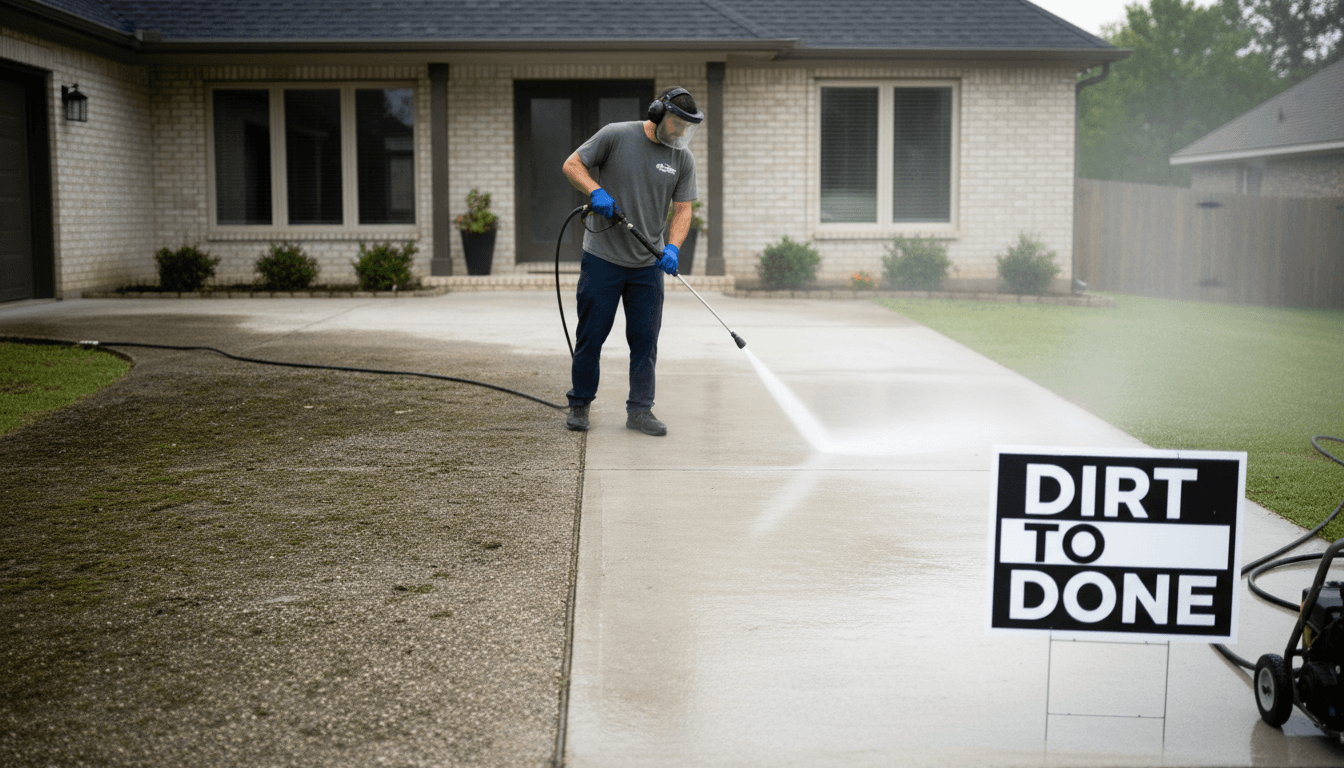 Pressure washing residential driveway