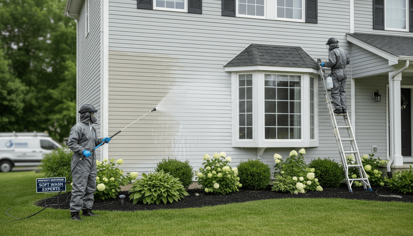 House soft washing removing mold and mildew from siding