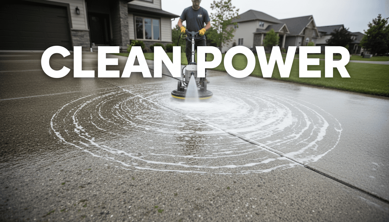 Professional pressure washing cleaning a residential driveway